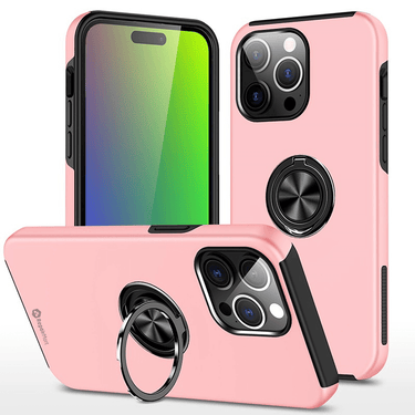 iPhone 15 Plus Compatible Case Cover With Shockproof Magnetic Ring Holder - Pink